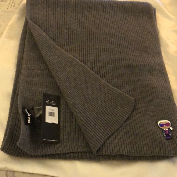 Karl Lagerfeld Heather Granite Long Ribbed Scarf Rainbow Enamel Karl OS NWT - Picture 2 of 16
